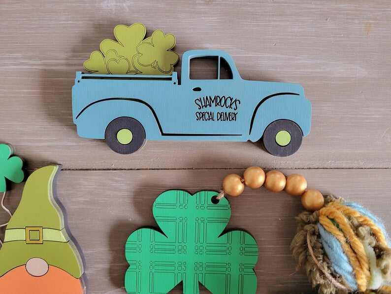Saint Patrick's St. Patty's Day Tiered Tray Wood Sign Set Bundle-Six pieces in FULL SET PURCHASE (decor, tray and props not included)