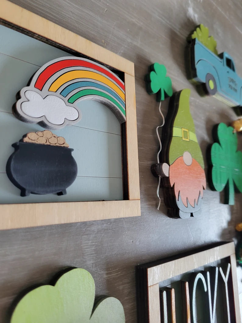 Saint Patrick's St. Patty's Day Tiered Tray Wood Sign Set Bundle-Six pieces in FULL SET PURCHASE (decor, tray and props not included)