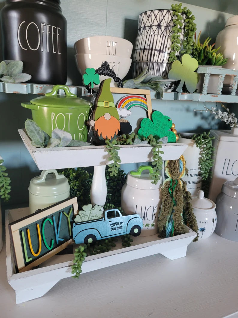 Saint Patrick's St. Patty's Day Tiered Tray Wood Sign Set Bundle-Six pieces in FULL SET PURCHASE (decor, tray and props not included)