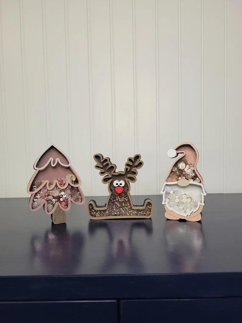 Christmas Santa Gnome Tree Reindeer Mini Sprinkle Shaker Sign