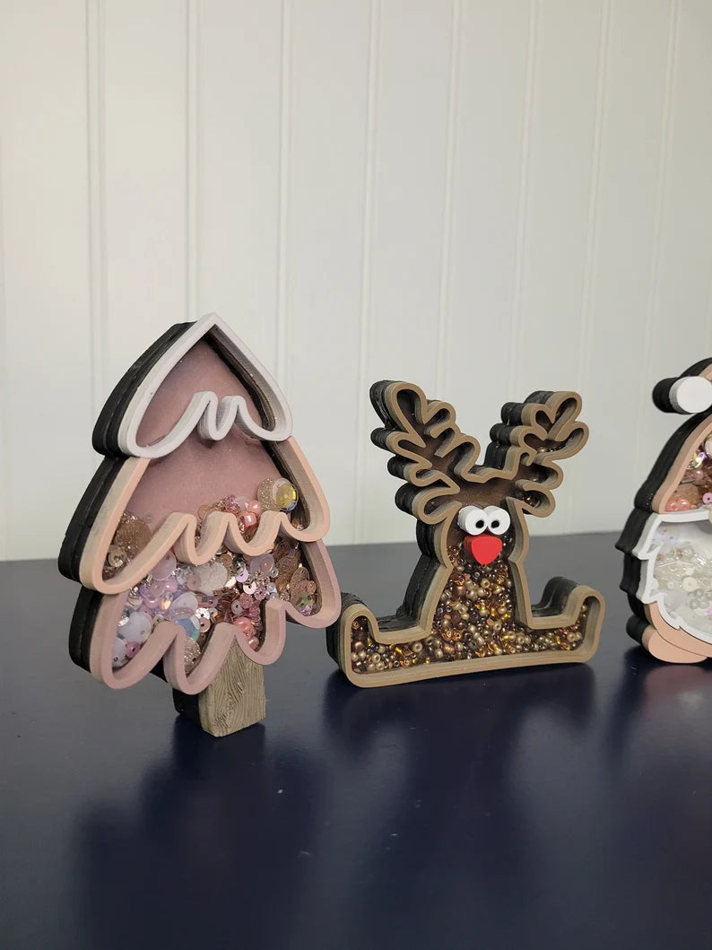 Christmas Santa Gnome Tree Reindeer Mini Sprinkle Shaker Sign