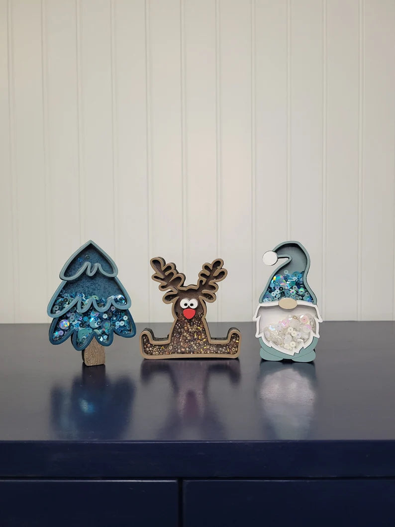 Christmas Santa Gnome Tree Reindeer Mini Sprinkle Shaker Sign