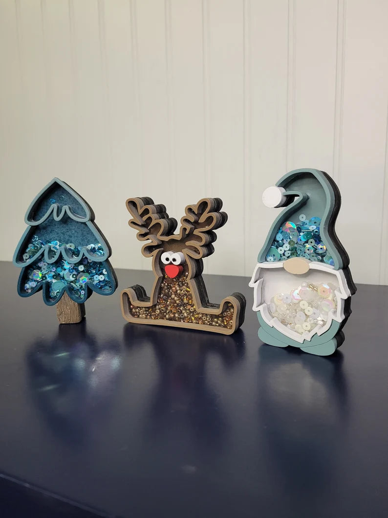 Christmas Santa Gnome Tree Reindeer Mini Sprinkle Shaker Sign