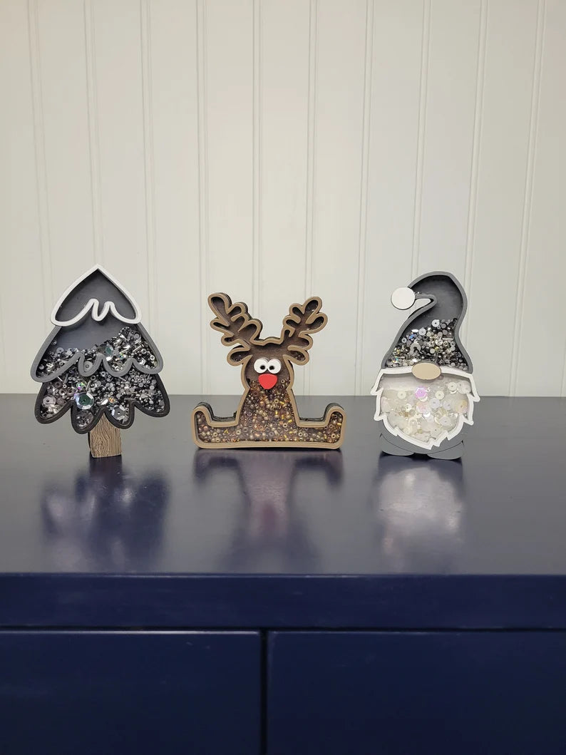 Christmas Santa Gnome Tree Reindeer Mini Sprinkle Shaker Sign