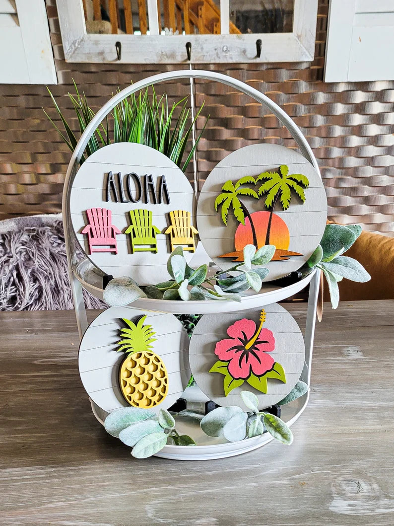 Summer Tropical Tiered Tray Signs-Four pieces in FULL SET PURCHASE (decor, tray and props not included)