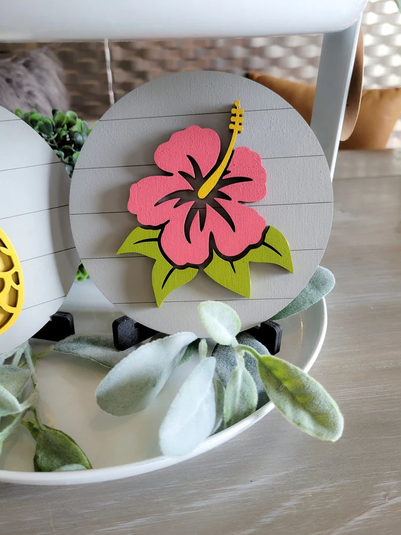 Summer Tropical Tiered Tray Signs-Four pieces in FULL SET PURCHASE (decor, tray and props not included)