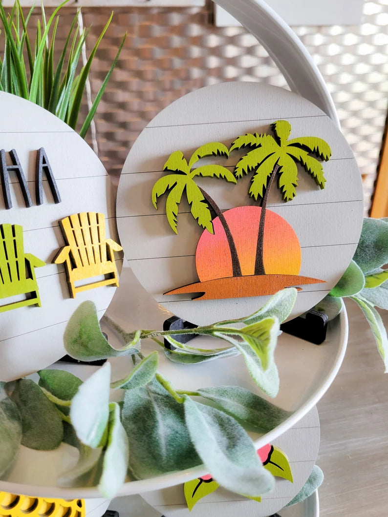 Summer Tropical Tiered Tray Signs-Four pieces in FULL SET PURCHASE (decor, tray and props not included)