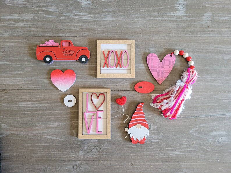 Valentine's Day Winter Tiered Tray Wood Sign Set Bundle-Six pieces in FULL SET PURCHASE (decor, tray and props not included)