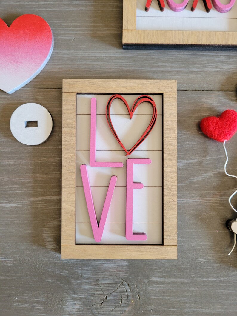 Valentine's Day Winter Tiered Tray Wood Sign Set Bundle-Six pieces in FULL SET PURCHASE (decor, tray and props not included)