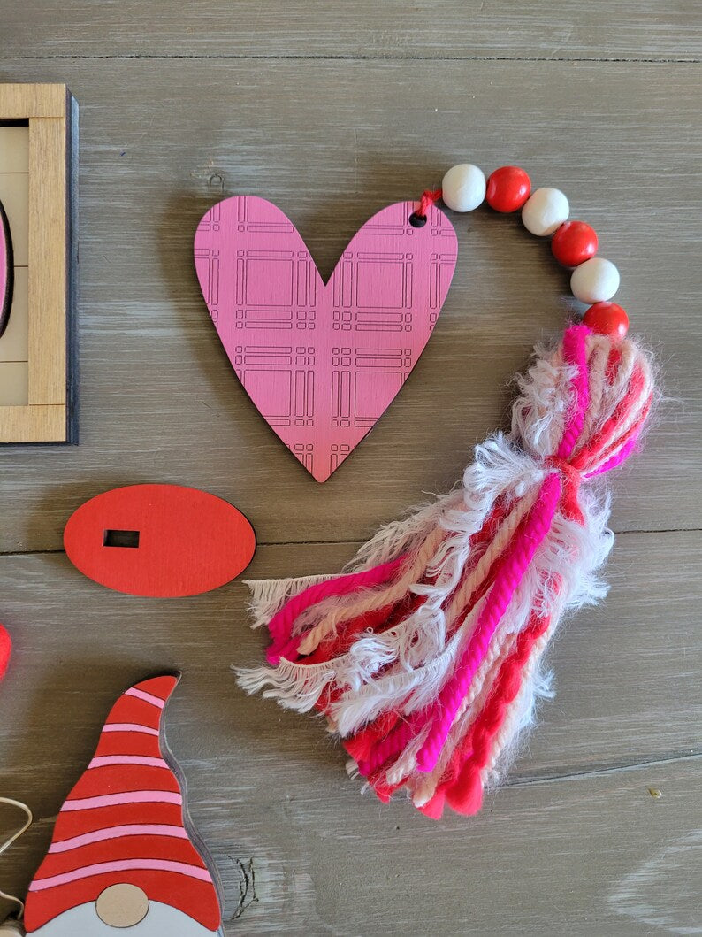 Valentine's Day Winter Tiered Tray Wood Sign Set Bundle-Six pieces in FULL SET PURCHASE (decor, tray and props not included)