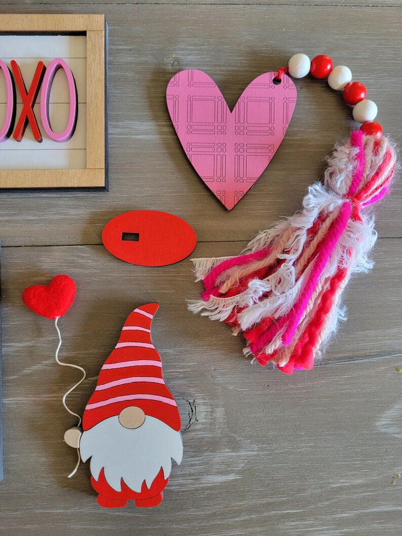 Valentine's Day Winter Tiered Tray Wood Sign Set Bundle-Six pieces in FULL SET PURCHASE (decor, tray and props not included)