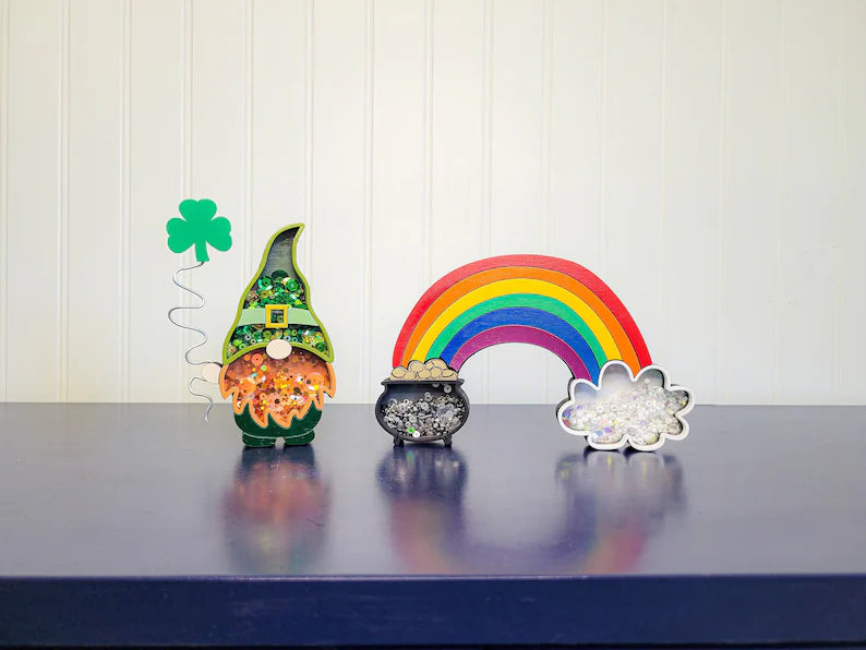 Saint Patrick's Day Leprechaun Gnome and/or Rainbow Pot of Gold Mini Sprinkle Shaker Signs