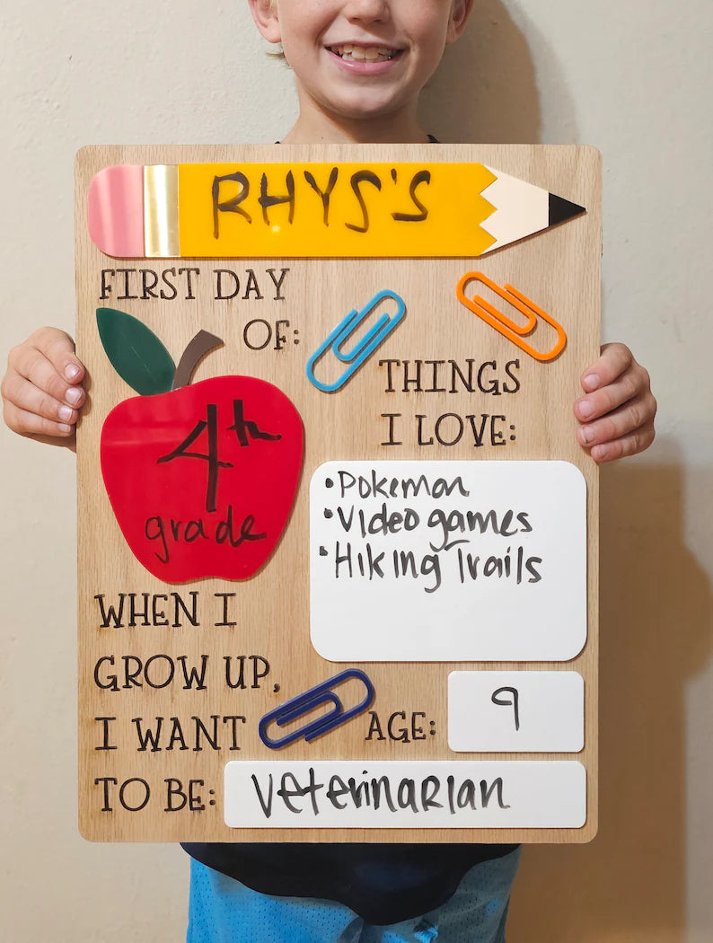 First Day Of School Personalizable Sign with use of Dry Erase Marker