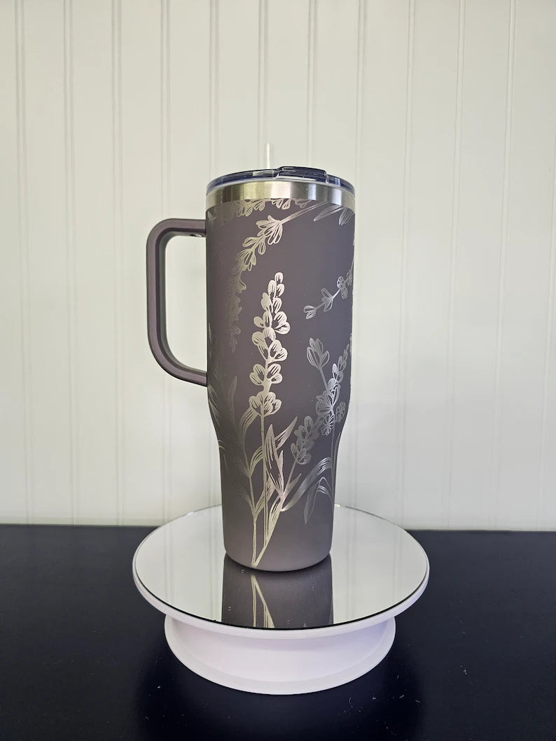 40 oz Tumbler Lilacs Engraved Full Wrap