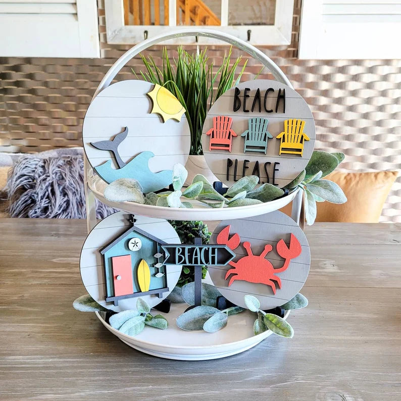 Summer Beach Tiered Tray Signs-Five pieces in FULL SET PURCHASE (decor, tray and props not included)