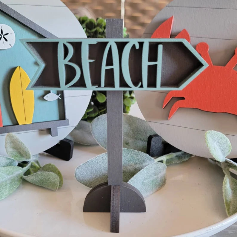 Summer Beach Tiered Tray Signs-Five pieces in FULL SET PURCHASE (decor, tray and props not included)
