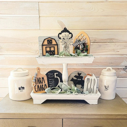 Farmhouse Tiered Tray Wood Signs (decor, tray and props not included)