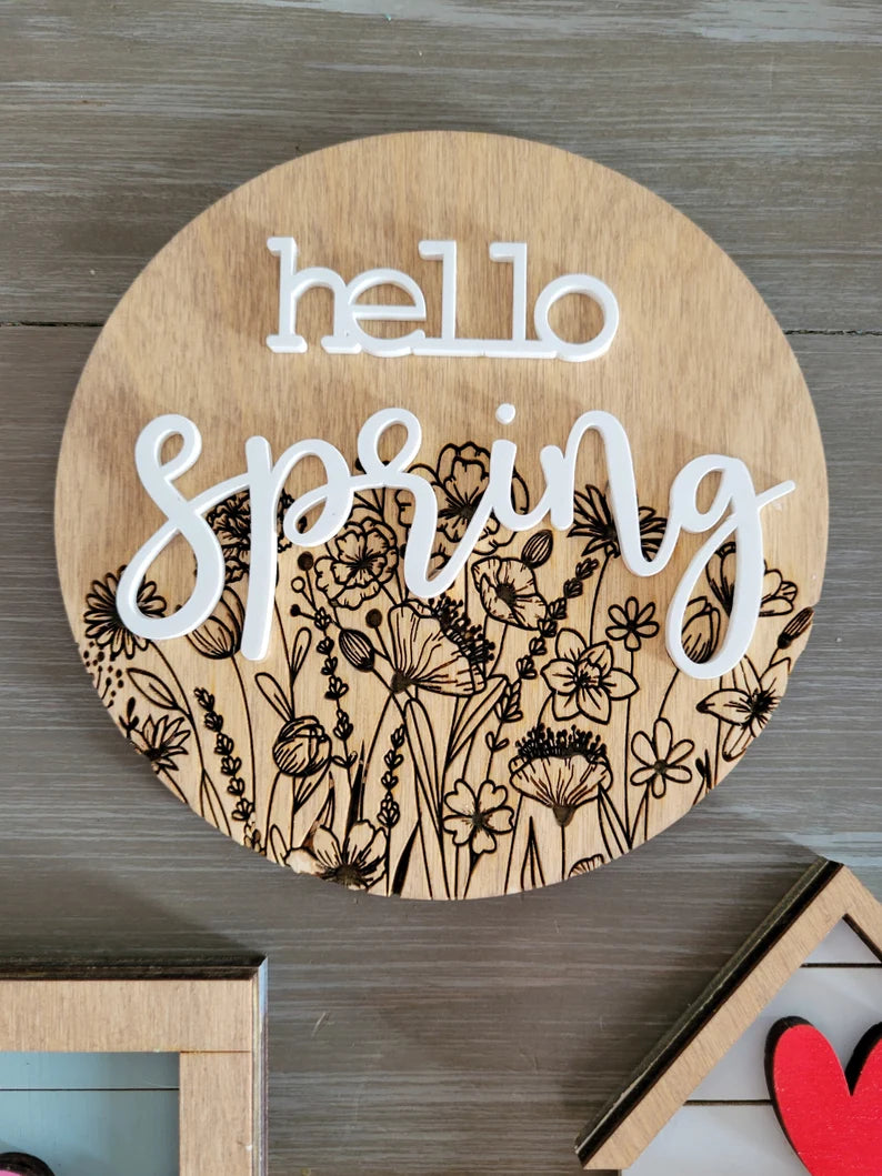 Spring Tiered Tray Wood Sign Set Bundle-Six pieces in FULL SET PURCHASE Only (decor, tray and props not included)