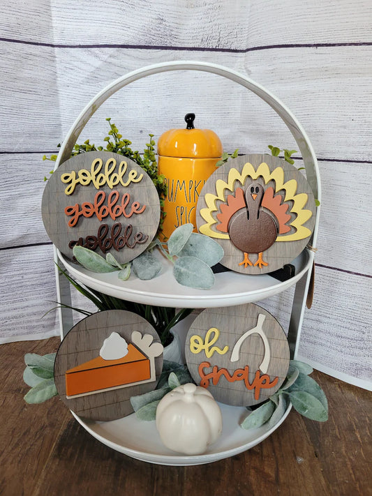 Thanksgiving Fall Autumn Tiered Tray Wood Sign Set Bundle-Four pieces in FULL SET PURCHASE (decor, tray and props not included)