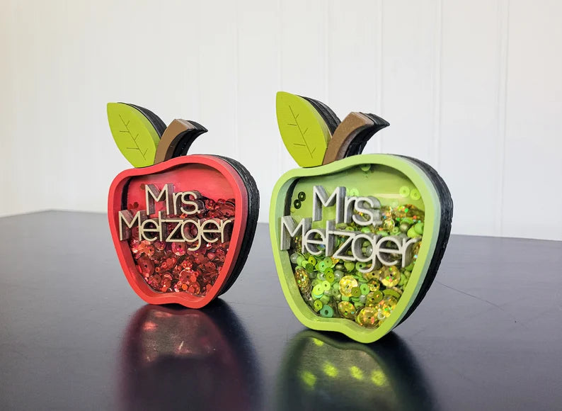 Teacher Gift Custom Name Apple (Red or Green) Mini Sprinkle Shaker Sign
