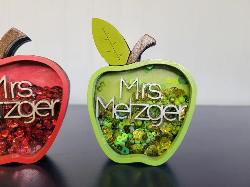 Teacher Gift Custom Name Apple (Red or Green) Mini Sprinkle Shaker Sign