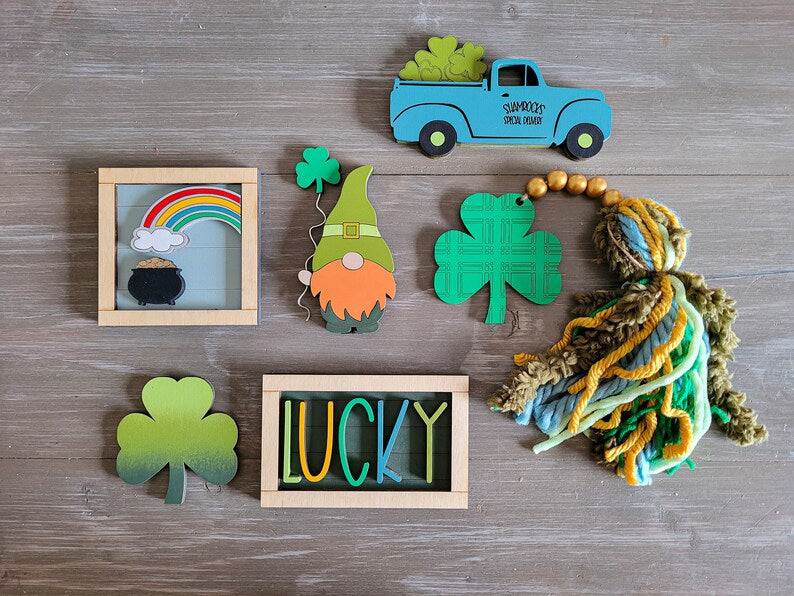 Saint Patrick's St. Patty's Day Tiered Tray Wood Sign Set Bundle-Six pieces in FULL SET PURCHASE (decor, tray and props not included)