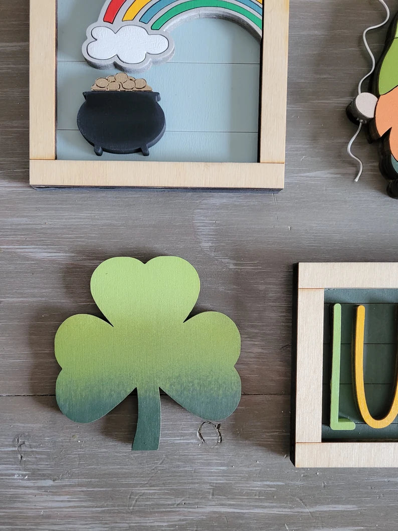 Saint Patrick's St. Patty's Day Tiered Tray Wood Sign Set Bundle-Six pieces in FULL SET PURCHASE (decor, tray and props not included)