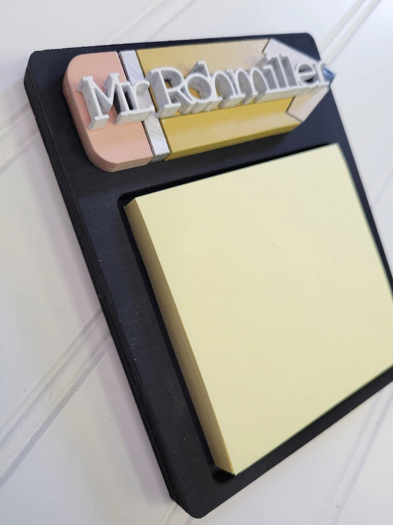 Teacher Gift Custom Name Post It Note Holder with Post-it-notes included