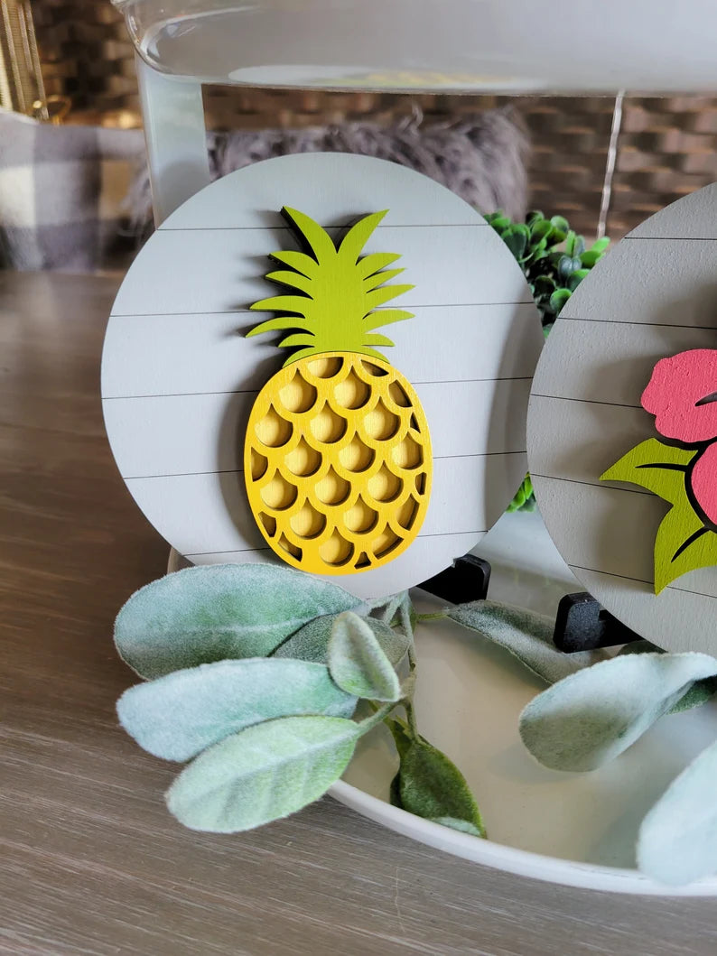 Summer Tropical Tiered Tray Signs-Four pieces in FULL SET PURCHASE (decor, tray and props not included)