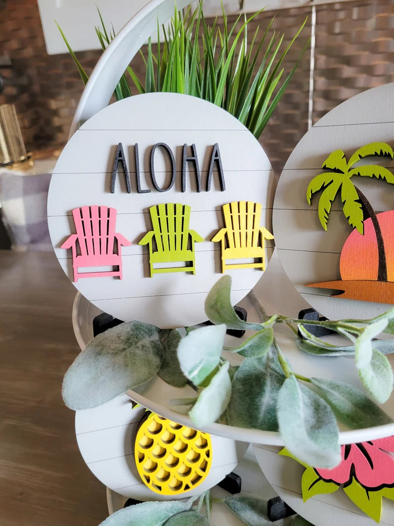 Summer Tropical Tiered Tray Signs-Four pieces in FULL SET PURCHASE (decor, tray and props not included)