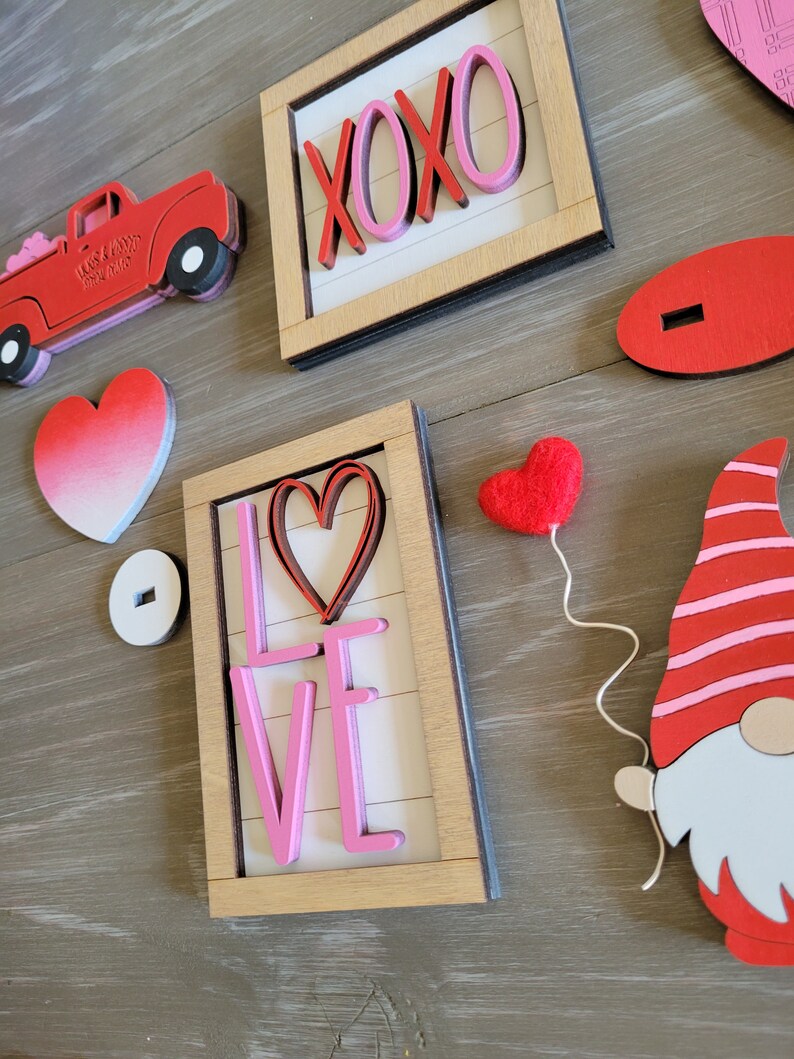 Valentine's Day Winter Tiered Tray Wood Sign Set Bundle-Six pieces in FULL SET PURCHASE (decor, tray and props not included)